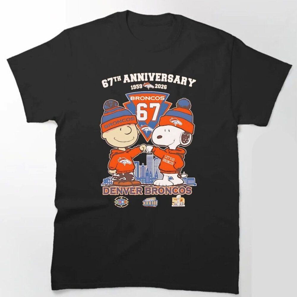 Charlie Brown And Snoopy 67th Anniversary 1959-2026 Denver Broncos T Shirt 90